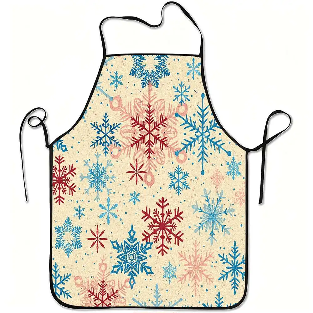1pc Snowflake Pattern Print Apron, Durable And Easy to Clean, Adjustable Waistband, Polyester Material, for Kitchen Cooking, Gar