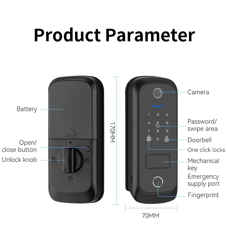 Camera Tuya Wifi App Smart Digital Deadbolt Lock Doorbell Remote Unlock Fingerprint Password Key Card Electronic Door Lock