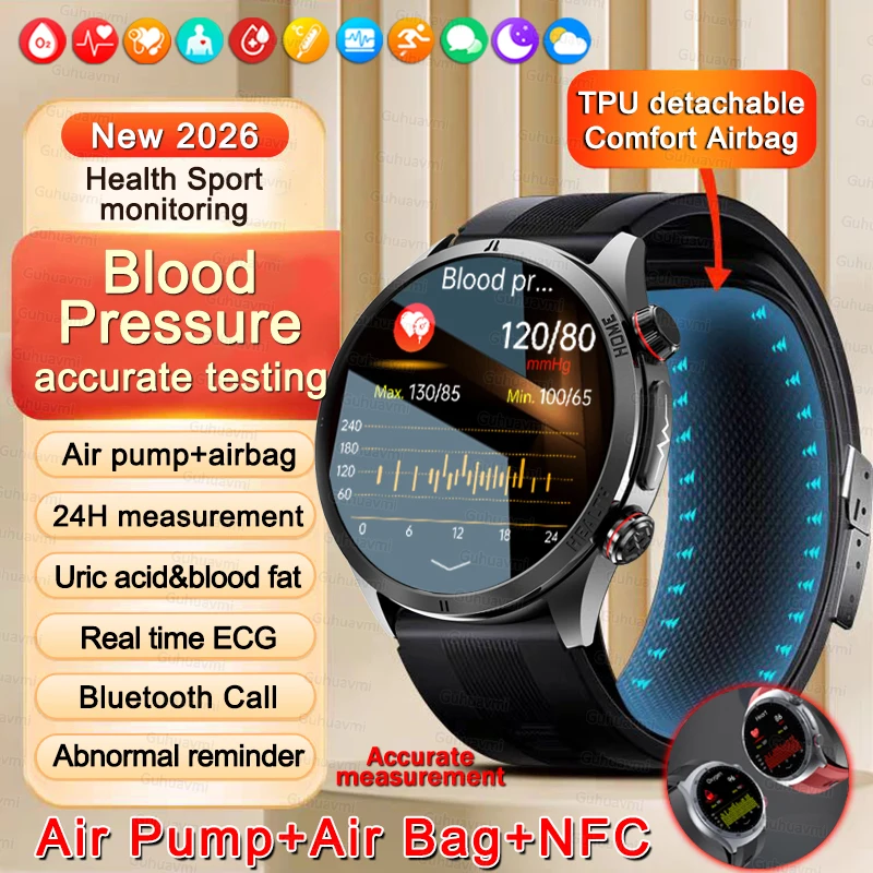

New AI Diagosis ECG Health Smart Watch Men Blood Pressure Lipid Uric Acid NFC Air Pump Airbag Health Smartwatches For men Women