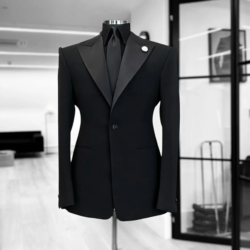 

Formal Black Men's Suits Slim Fit 2 Piece Jacket Pants Sets High Quality One-Button Peak Lapel Male Clothing Costume Homme