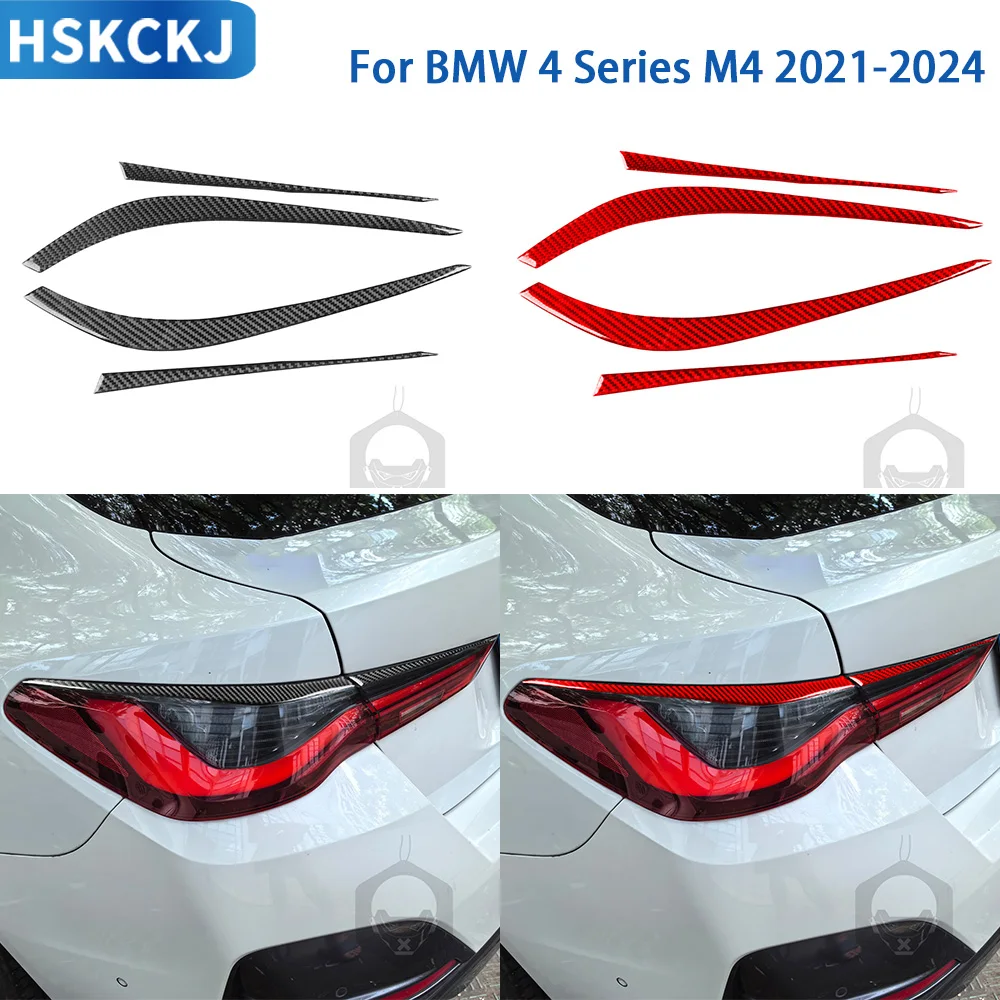 

For BMW 4 Series M4 2021-2024 Accessories Real Soft Carbon Fiber Rear Headlight Eyebrow Decoration Strip Cover Trim Sticker