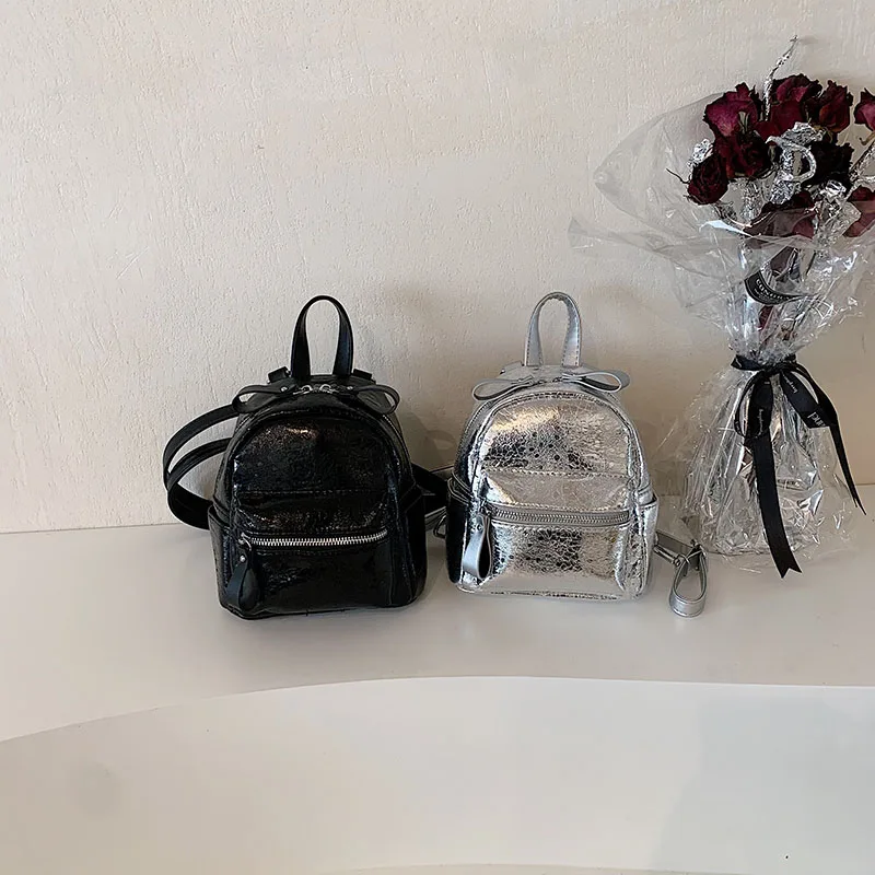 Zaino argento per donna Y2K borse a tracolla zaino moda Mini Packbag zaino Kawaii PU Leather Mochila Bookbag coreano Ins