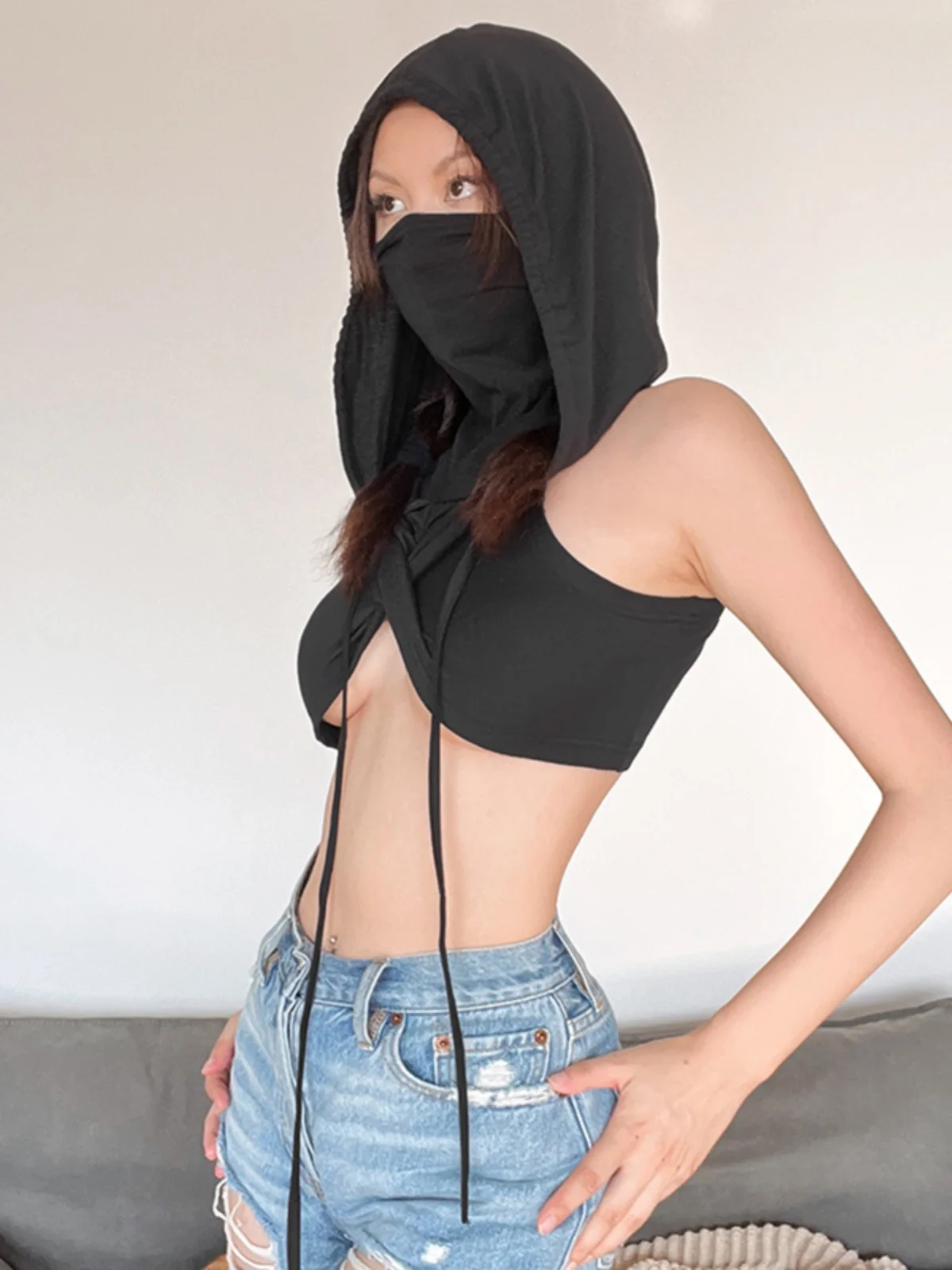 WEIRD PUSS ey Cross-Ne Svel Vest Women's Slim Fit Hoodie Street Sle ort Length Polyester Spandex Blend