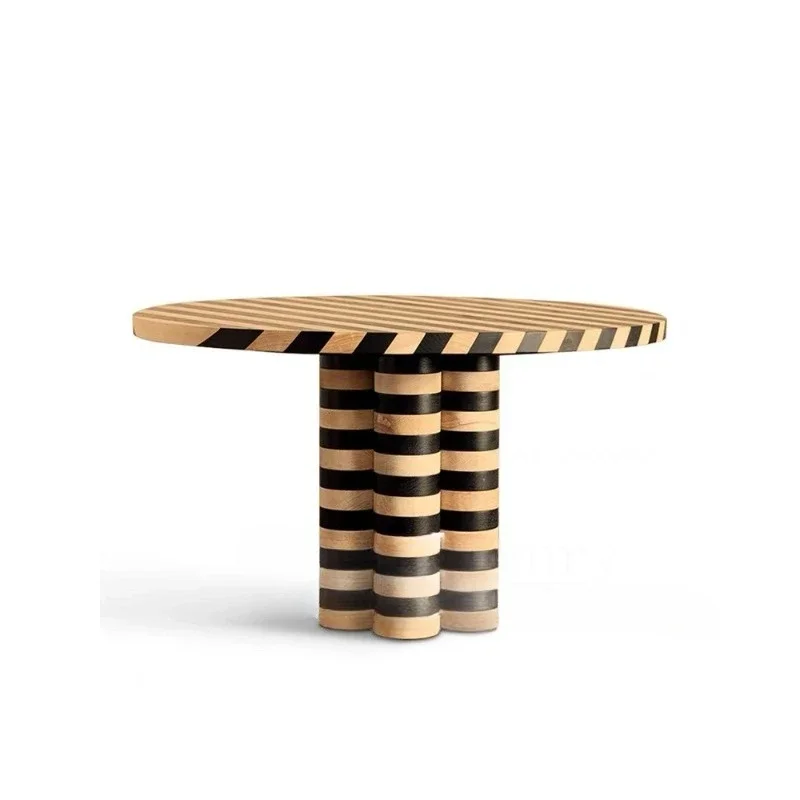 

Medieval style retro round solid wood cream style dining table wabi-sabi style Italian minimalist designer hand-painted table