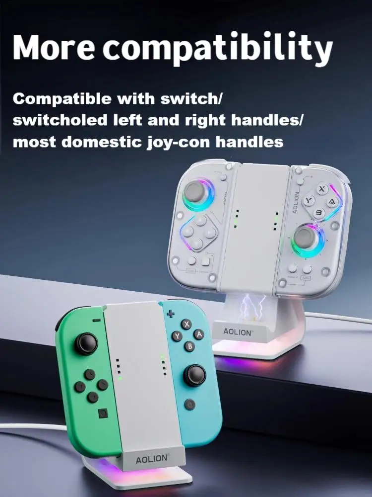 AOLION per Switch Joycon Sedile diviso Ricarica Console di gioco OLED Supporto Display di archiviazione Ricarica sedile con maniglia destra RGB