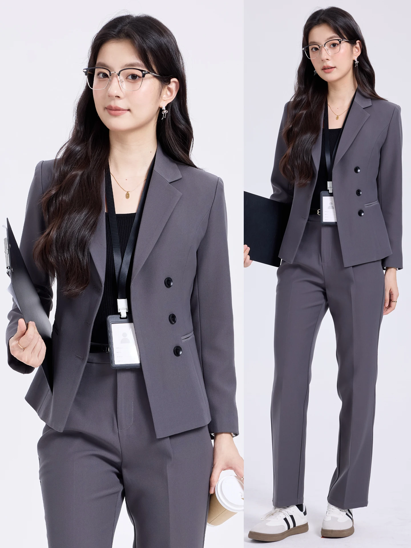 

Gray Suit Set Women's Commute Style Fashionable Miniature Office High-End Feel Commuting Formal Ladies' Coat