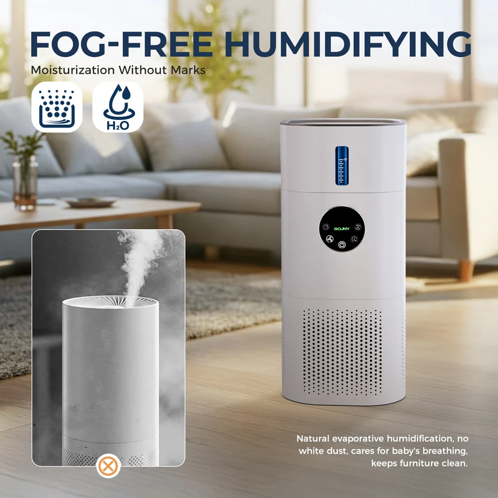 Purificatore d'aria e umidificatore 2 in 1 con vero filtro HEPA H13 adatto per persone con allergie e famiglie di animali domestici, bianco