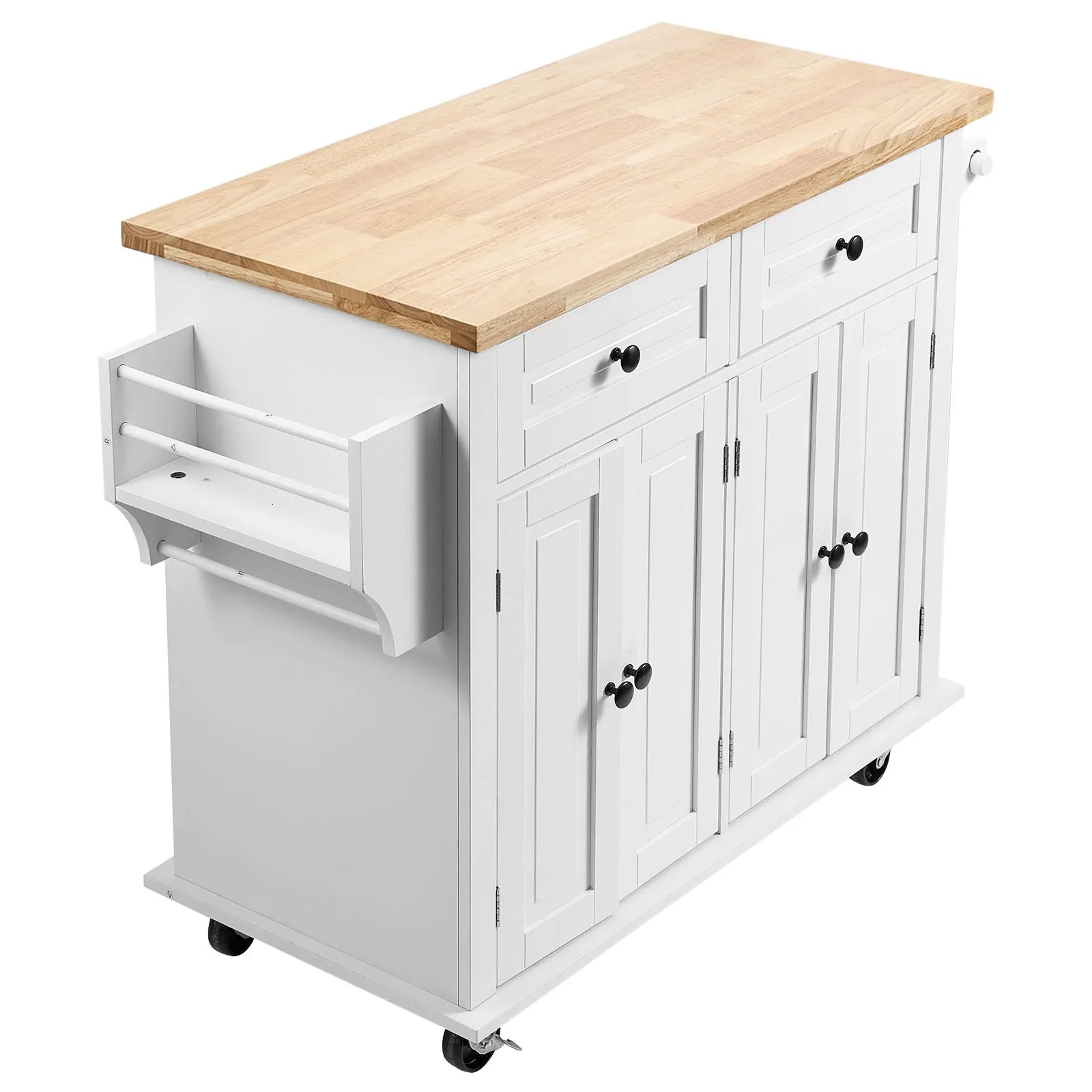 Kitchen Island Cart With Solid Wood Top, 35.4 Width Mobile Carts With Storage Cabinet, Rolling Kitchen Table With Spice Rack,
