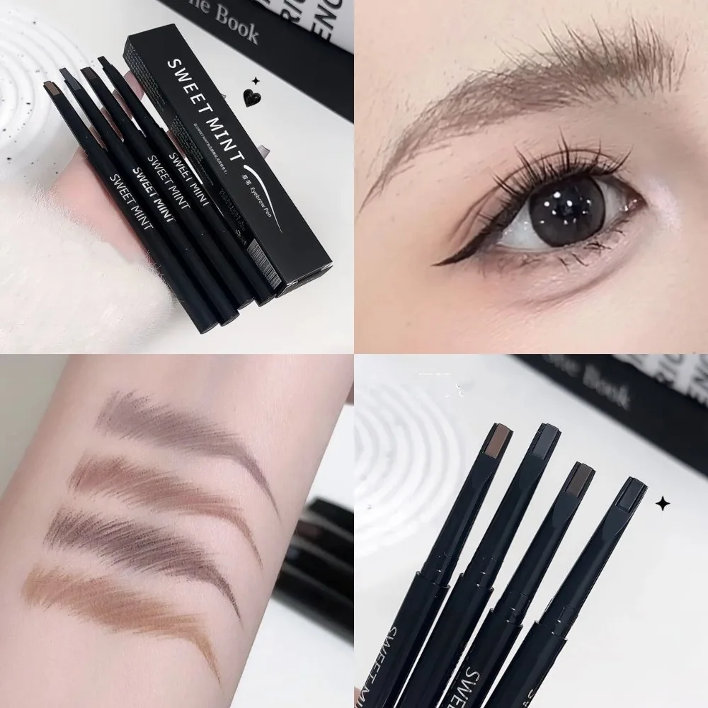 1Pc 방수 회전식 그레이 브라운 눈썹 연필 블루밍 없음 부드러운 매트 더블 헤드 오래 지속되는 눈썹 문신 펜 메이크업