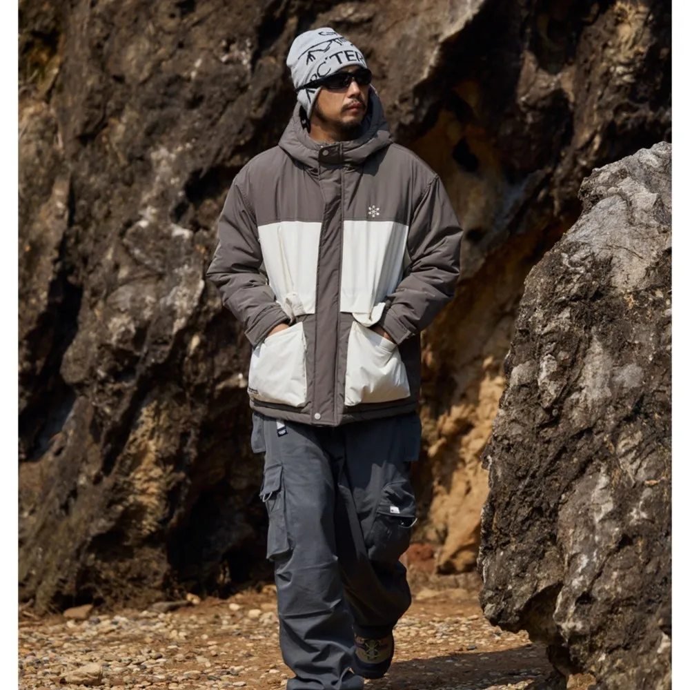 

Outdoor Color-blocking Men's Puffer Jacket, Camping Thickened Hooded Coats For Man, Japanese Style Causal Jackets