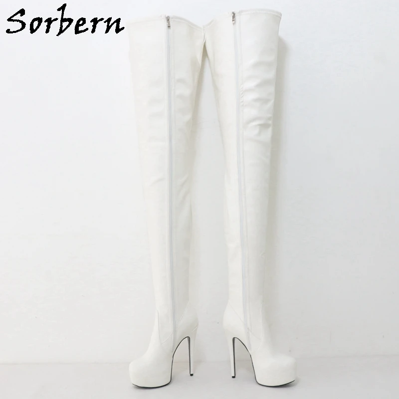 Sorbern 90Cm Long Women Boots Streched High Heel Stilettos Invisible Platform Open Back Crotch Thigh Boot Custom Fetish Shoes