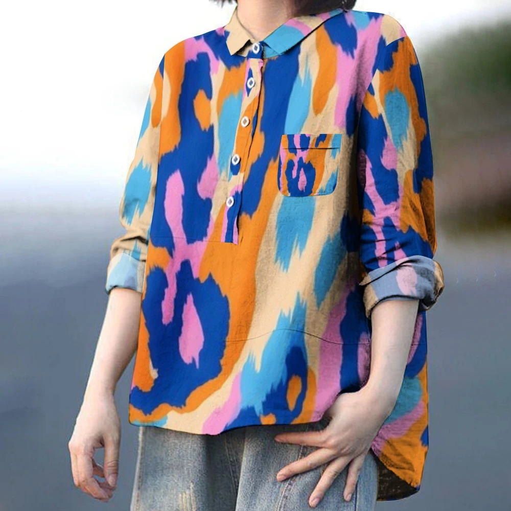 

Women'S Print Shirt Casual Overshirt Long Sleeves Blouse Suitable All Seasons Casual Outfits Outfits Women New Year's Clothing