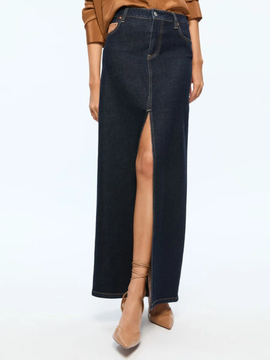 

Women High Split Long Denim Skirt High Waist Straight Casual Slim Jupe