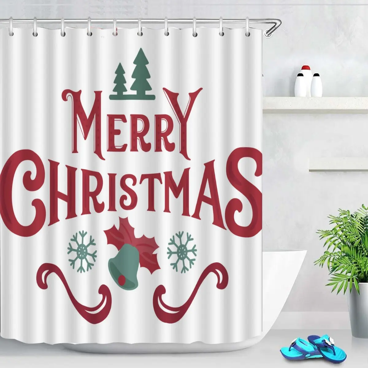 

Santa Dwarf Bathroom Curtain Christmas Tree Alpaca Shower Curtain Bathroom Waterproof Fabric New Year Holiday Decoration Hooks