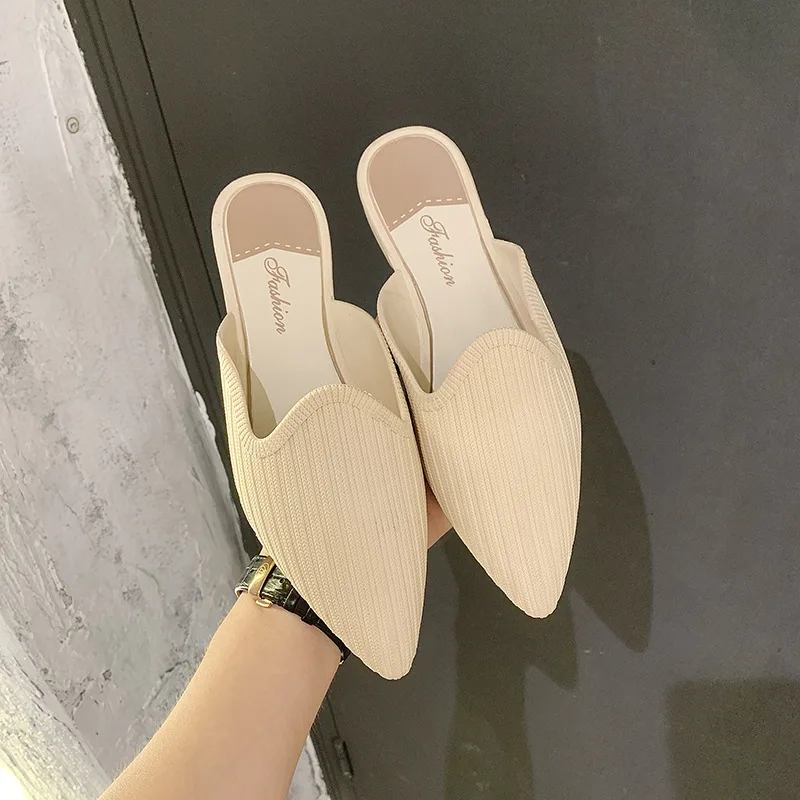 Women Slipper Pointed Closed Toe Mules Summer Beach Flat Shoes Muller Jelly Shoes Blue Shoes Slipper 2022 New Fashion Slipper