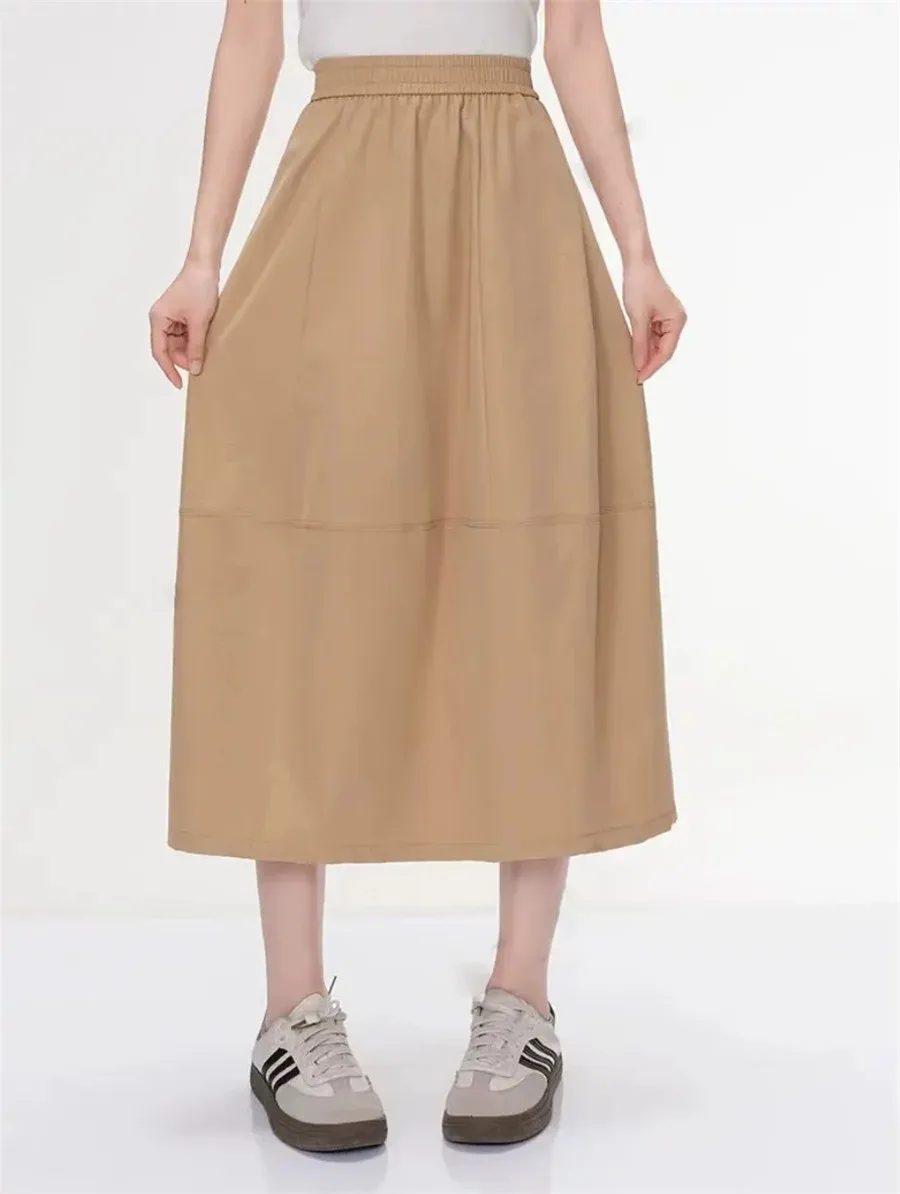 

Ele, простая пышная юбка с высокой талией, женская свободная универсальная повседневная юбка-зонтик Хепберн, новинка лета, поездка на работу