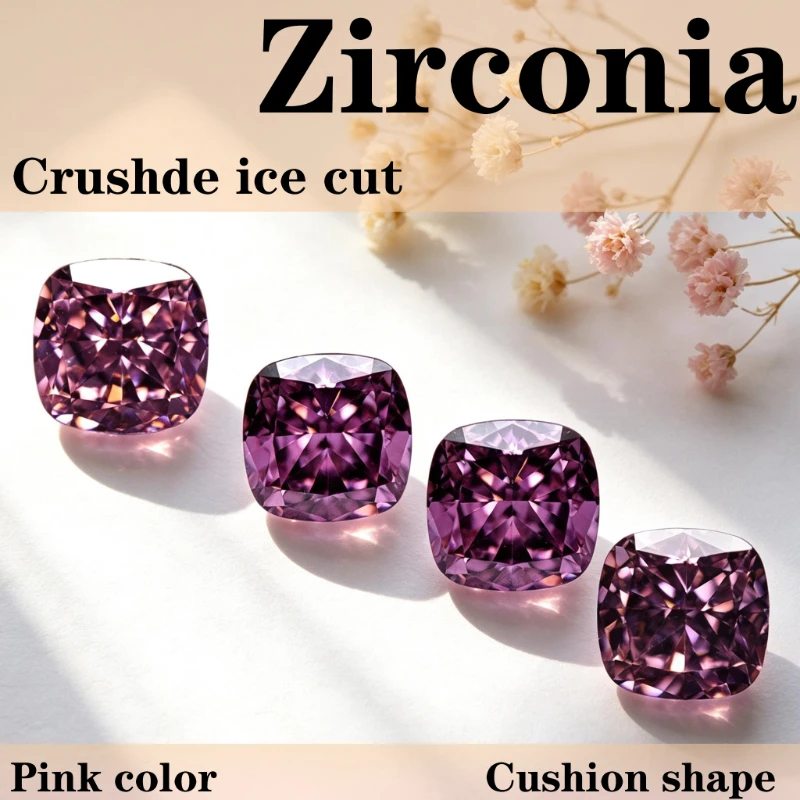 Kubischer Zirkonia Crushed Ice Cut Quadratische Kissenform Rosa Farbe 5A+ Qualität CZ 4K Schliff Hochkarätiger Diamant – Detail 1