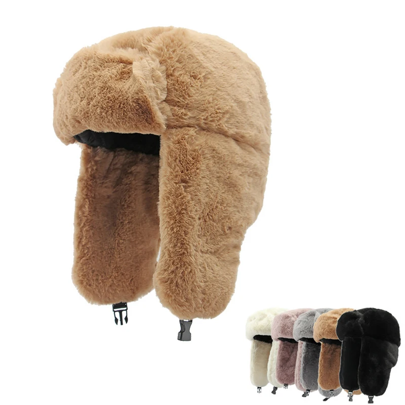 الرجال والنساء سميكة أفخم منفذها قبعة التزلج الصياد القبعات الصوف الروسية Ushanka الثلوج قبعات إيرفلاب بونيه شتاء دافئ