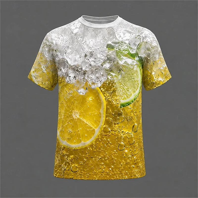 Men's T Shirt Lemon Ice Graphic 3D Print Crew Neck Short Sleeve Fashion Street Sports Outdoor Summer Y2k Clothing Apparel