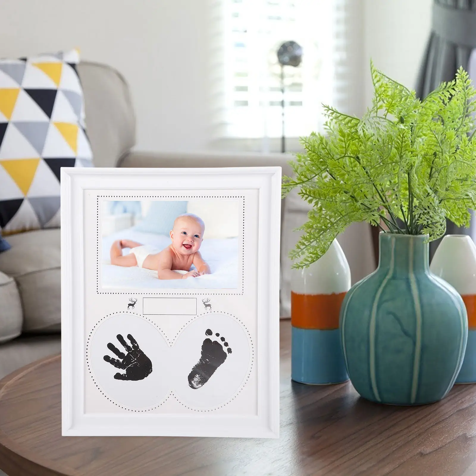 Creative Newborn Handprint Footprint Photo Frame PVC Plastic Cardboard Baby Growth Memory Display for First Year Desktop Home