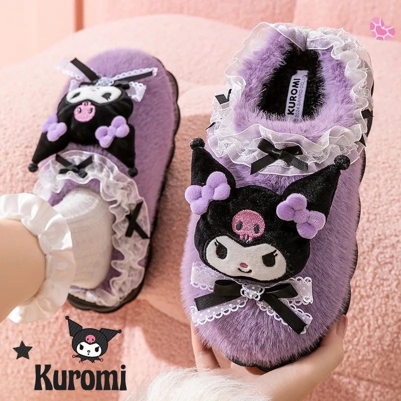 

Sanrio Cotton Slippers Cinnamoroll Hello Kitty Kuromi Cotton Slippers Winter Indoor Home Slippers Thick Sole Keep Warm Shoe Gift