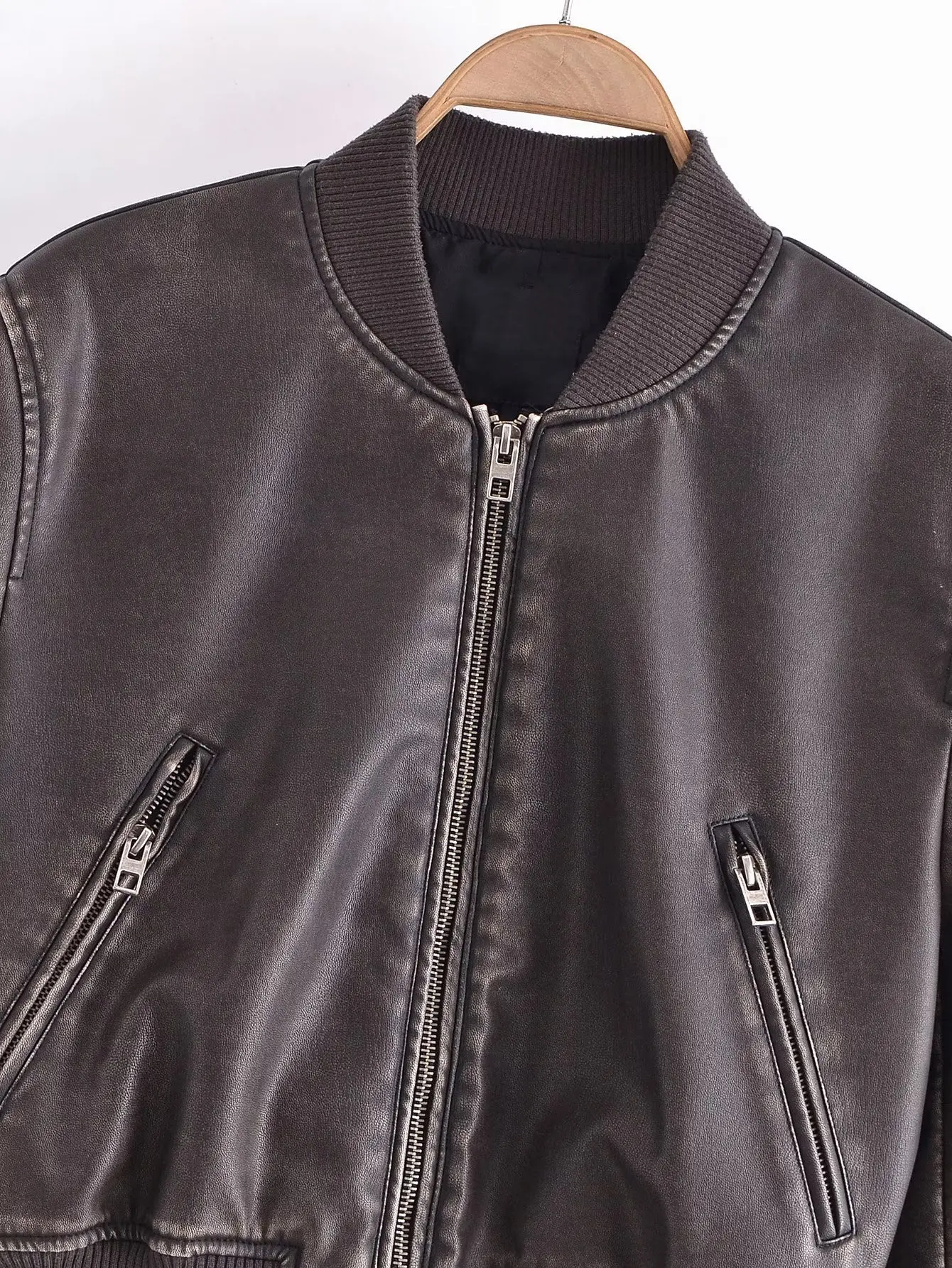Giacca in pelle donna 2023 autunno primavera giacca Moto Biker da donna con cerniera giacca da baseball cappotti capispalla da donna vintage marrone