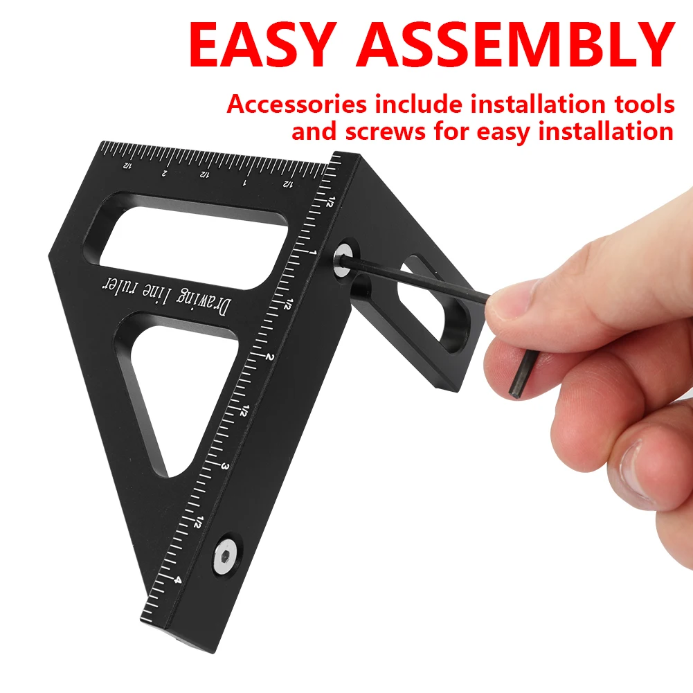 Inch Woodworking Square Protractor Aluminum Alloy Miter Triangle Ruler High Precision Layout Measuring Tool for Engineer Carpent