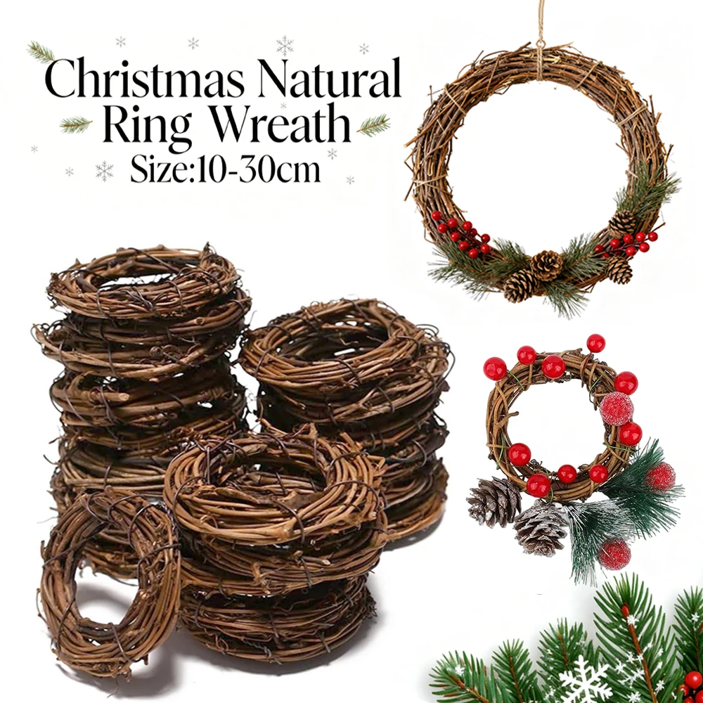1-5 Stück Natürlicher Rattanrahmen für Zuhause, Hochzeit, Weihnachten, Party, Garten, DIY Brautkranz, Türdekoration, 10-30cm – Detail 1