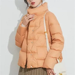 Warm Stand Collar Down Coat Women Light Thin White Duck Down Jacket Parka Ladies Single breasted Short Puffer Outwears Winter