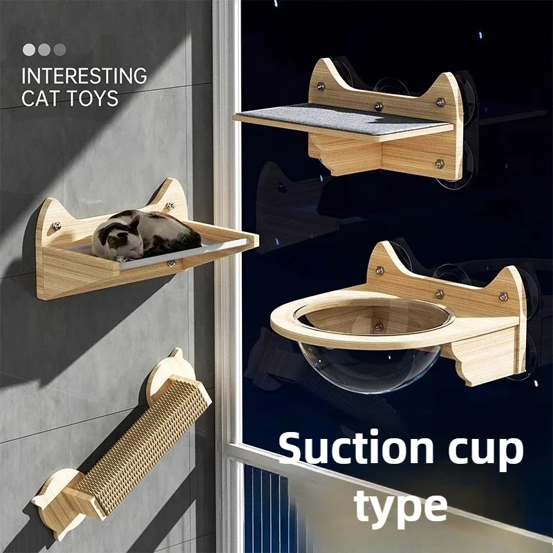 Wall Suction Cat Climbing Frame Window Glass Cat Nest Basket Bed Xyloid Pet Scratchers Products Free Combination of Furniture