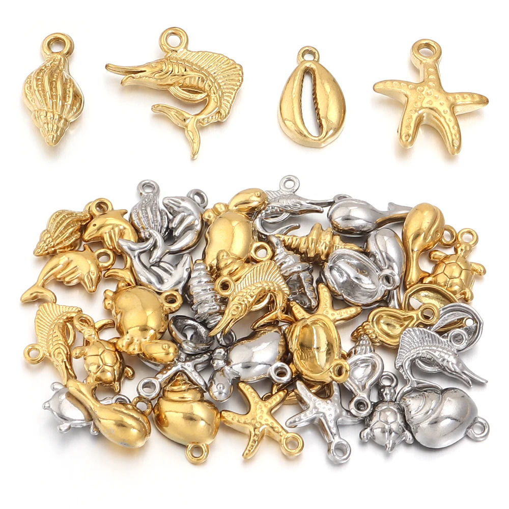 

5Pcs Stainless Steel Charms Beads Marine Organism Charms Pendant for Earrings Necklace Pendant DIY Jewelry Accessories