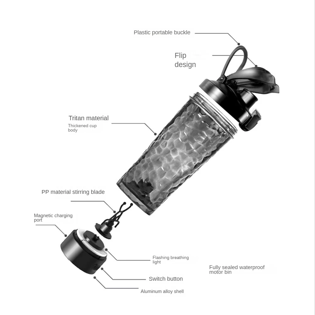 Electric Protein Shaker Bottle, 650Ml USB Rechargeable Blender Bottles, for Protein Mixes with Juicer Accessories