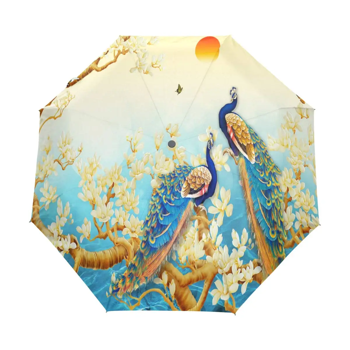 Wild Animal Peacock Print Waterproof Travel Umbrella, 8 Ribs Compact Umbrella for Rain, Portable Folding Umbrella for Women, Men