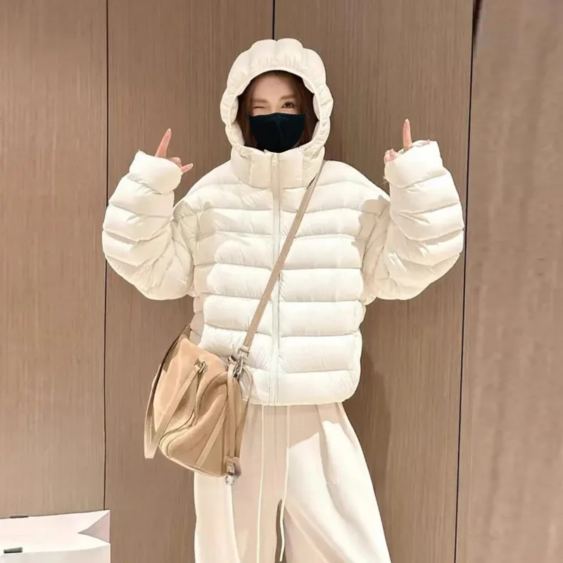 2026 New Style Women's Puffer Jacket Cotton Coat Hooded Loose Warm Short Korean Version Biscuit Rib Bone Design Cold Proof