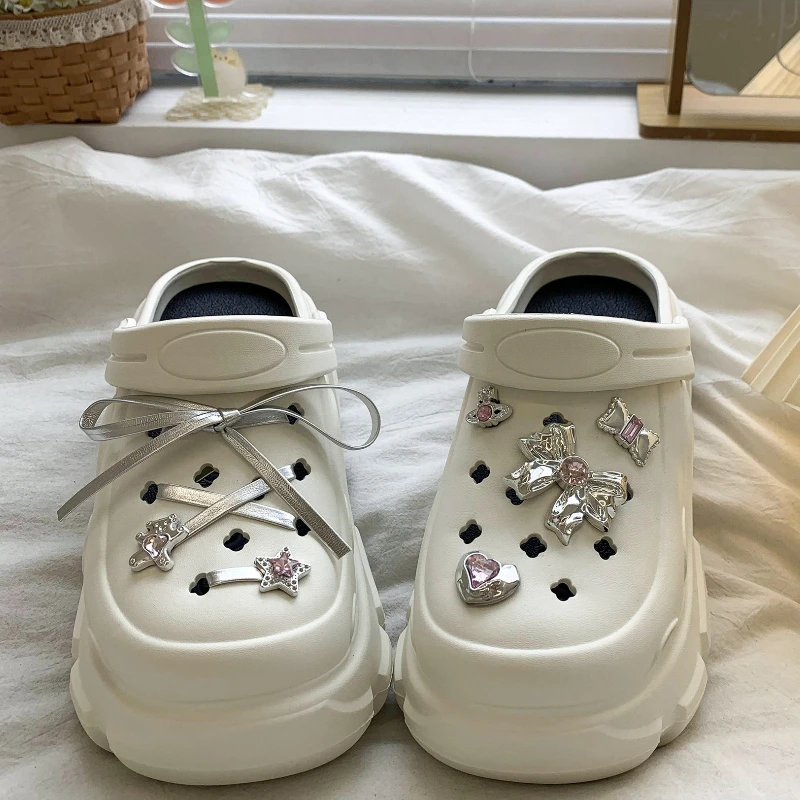 

Cute DIY Bow knot Fashion Clogs For Women Indoor Street Slippers Thick Sole Female Summer Shoes Soft EVA Girls Beach Sandals