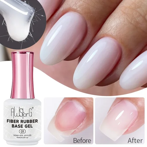 AWStorG-Gel de uñas construcción de fibra, 15ML, en una botella, UV, semipermanente, rosa claro, fortalecedor de uñas, extensión, Gel de construcción