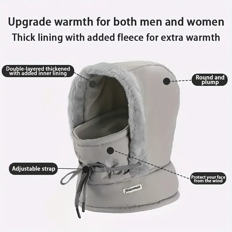 

3-in-1 Winter Hat,Face Mask & Ear Flaps - Windproof Full Coverage with Adjustable Drawstring,Stretch Fit for Skiing,Snowboarding
