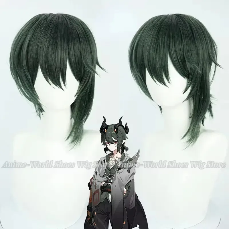 고품질 혼카이 임팩트 3 코스마 코스프레 가발 짙은 녹색 소녀 짧은 머리 작은 포니테일 게임 헤드웨어 무료 가발 캡