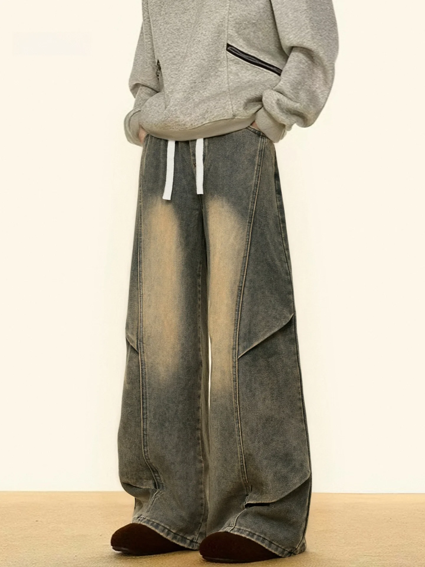 

Мужские джинсы в стиле ретро, американские, на флисовой подкладке, с широкими штанинами, прямого кроя, утолщенные, с пэчворком, осенне-зимние, модные, брендовые, с эффектом потертости, Ca...