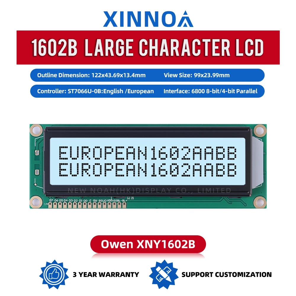 European Gray Film Black Letters 1602B Character Dot Matrix Screen 2*16 Controller ST7066U Character LCD Module Display Screen