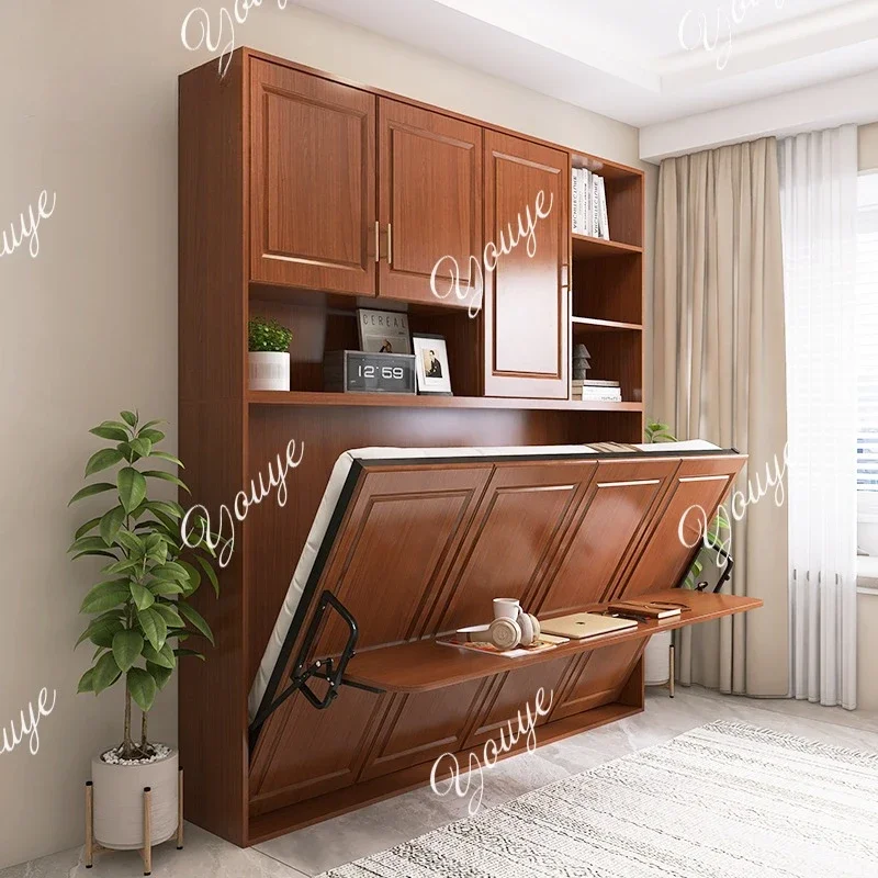 N63New Chinese-style Desk Invisible Bed Cross-turn Side-turn Wall Bed Multi-function Folding Bed Writing Table Integrated Murphy