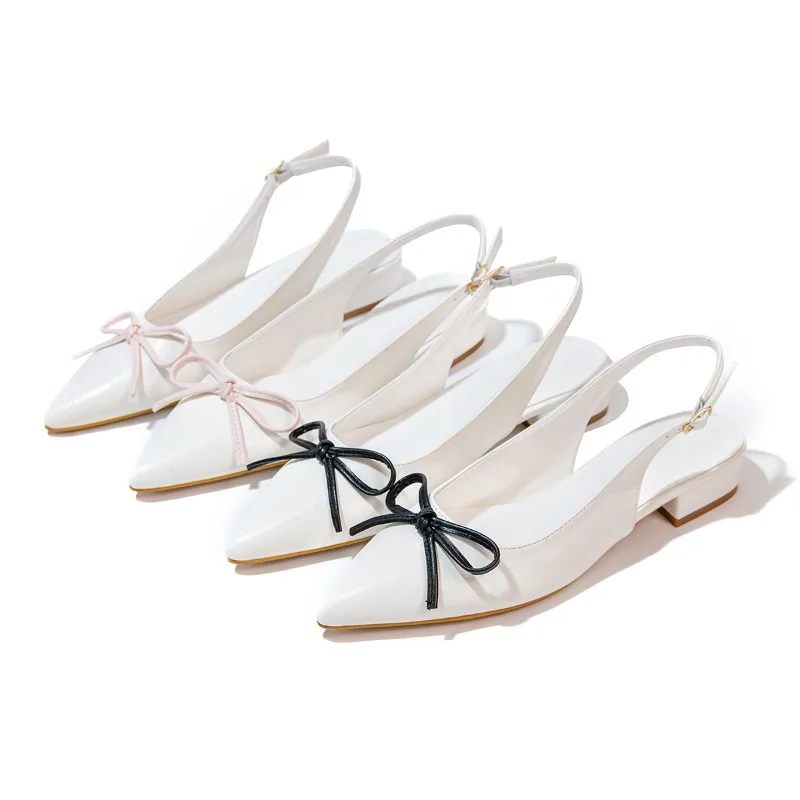 New Women's Pointed Bow Decorative Low-heeled Single Shoes Metal Buckle Adjustable Low-heeled Single Shoes Size 35-42