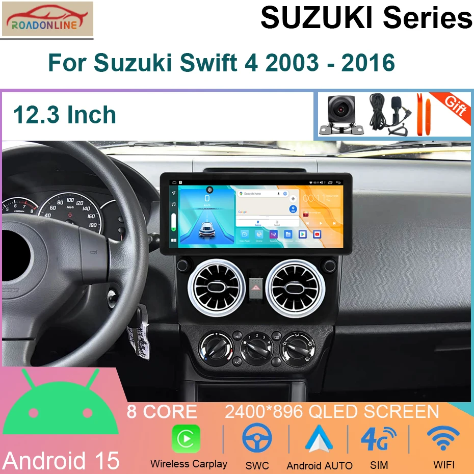 

12.3INCH 2K Screen Android 15 Car Radio For Suzuki Swift 4 2003 - 2016 GPS Multimedia Android Auto Video Player 4G Carplay