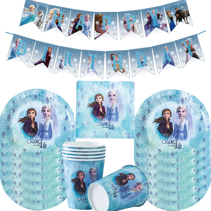 

57pcs/Disney Frozen elsa anna Theme Party Supplies Cups Plates Napkin Banner Girls Baby Shower Birthday Party Decorations Set