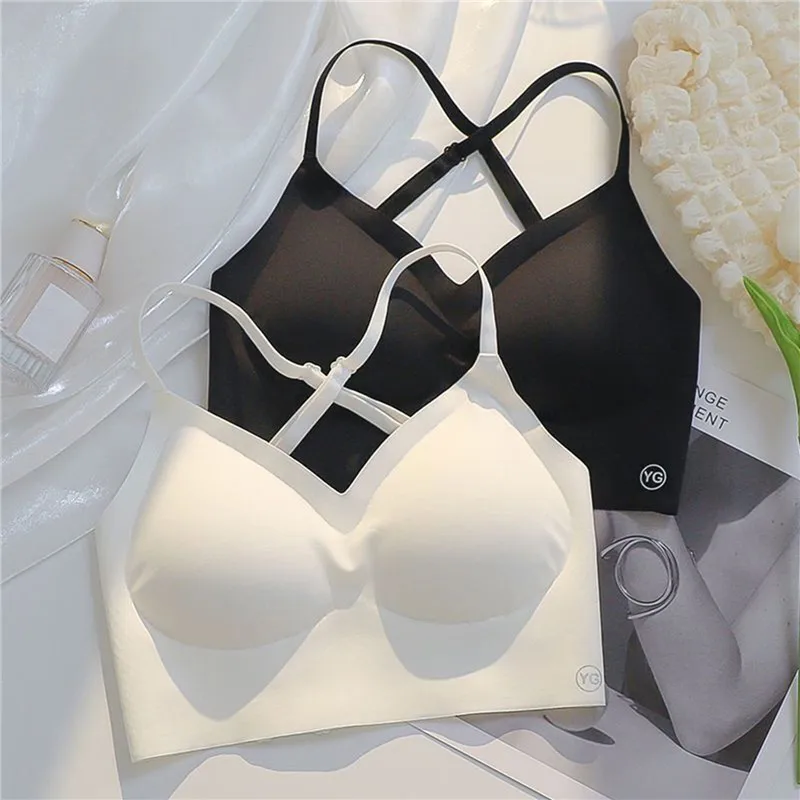 2024  Seamleass Bras Ab Cup Bra Cotton Underwear Wireless Gathered Comfort V Brassiere Push Up Women Lingerie Bralette