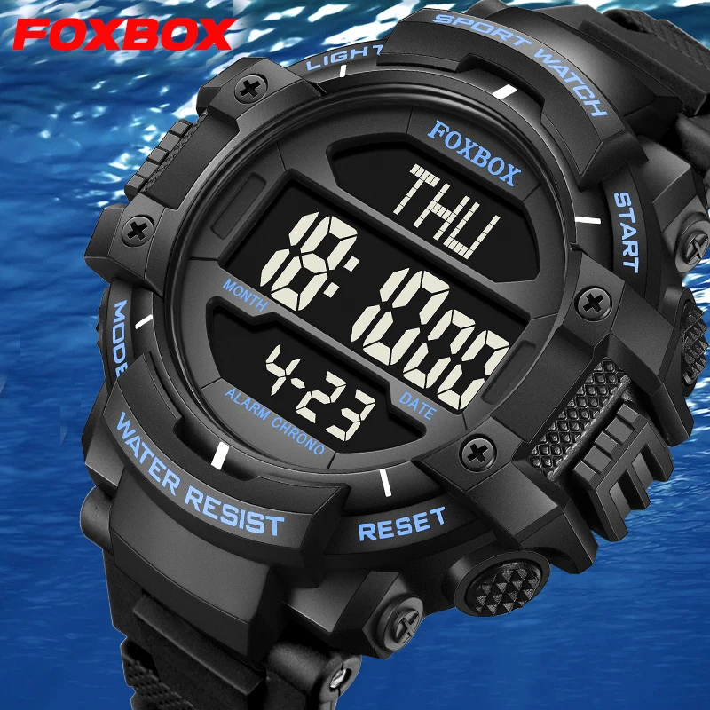 LIGE FOXBOX Fashion Electronic Man Watch Silicone 50M Waterproof Luminous Watches for Men Casual Sports Alarm Relogios Masculino