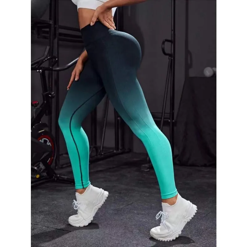 Seamless Gradient Yoga Leggings Women Fitness Leggings Gym High Waist Butt Lift Knitting Fashion Sports Cycling Tights