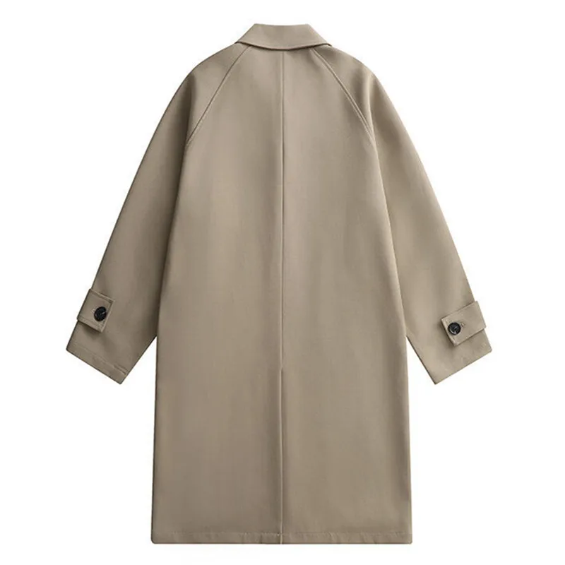 Trench Men Long Windbreaker Coat Fashion Business Casual Loose Solid Trench Mens England Style Turn Down Collar Jackets Outwear