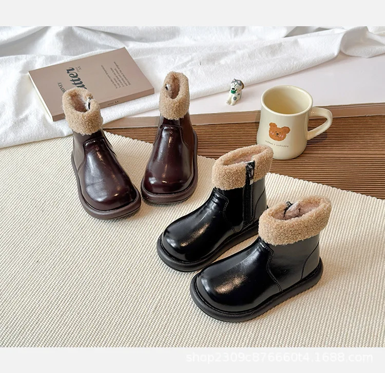 2026 England-Style Winter-Modestiefel für Mädchen, Verdickte Warme Kunstfell-Schneestiefel, Weichsohlige Rutschfeste Modestiefel für Mädchen – Detail 8