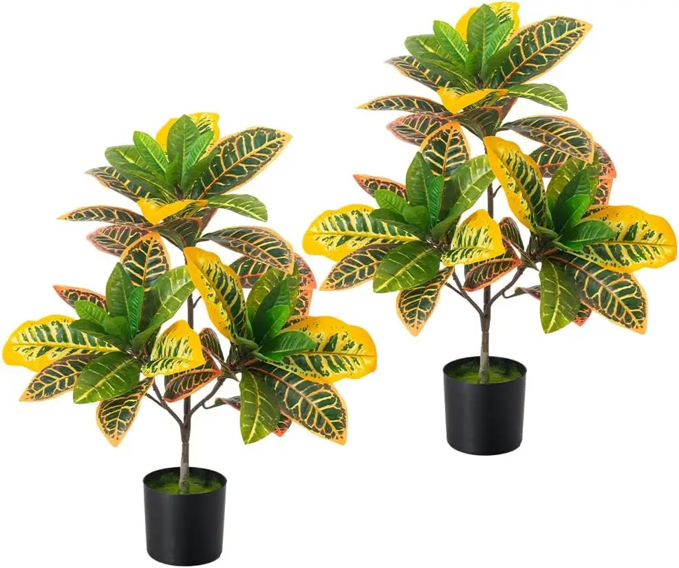 

Fake Plant Artificial Croton Plant, 23.6'' Tall With Colorful Leaves Faux Croton Palm Tree In Pot Decorative, Faux Plant